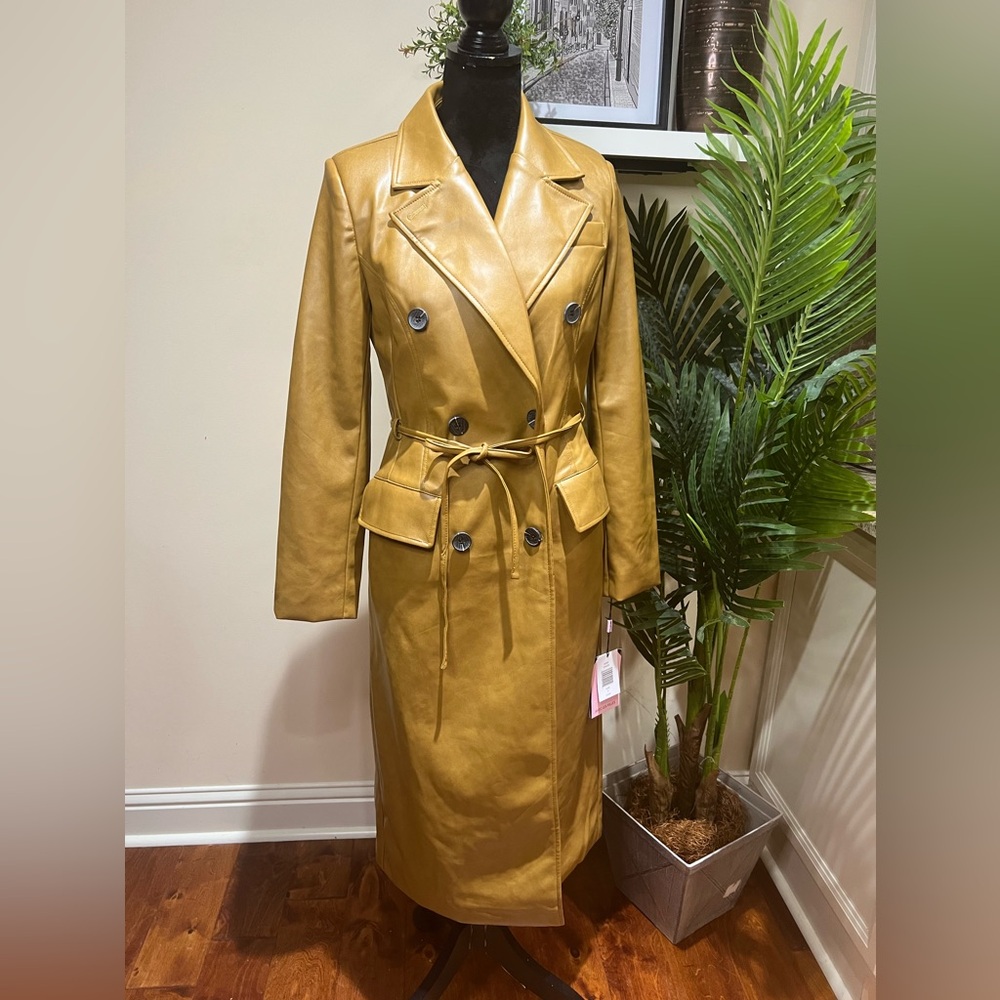 Anthropologie Avec Les Filles Camel Tan Double Breasted Faux Leather Trench Coat
